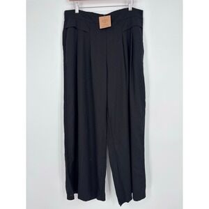 Buddha Stones Cotton Linen Blend Wide Leg Pleated Pants Women XXXL Black Casual